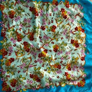 Multi colored flowered scarf 34x34 silk